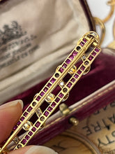 Load image into Gallery viewer, Vintage French 18K Yellow Gold &amp; Platinum Ruby, Diamond and Pearl Bar Pin
