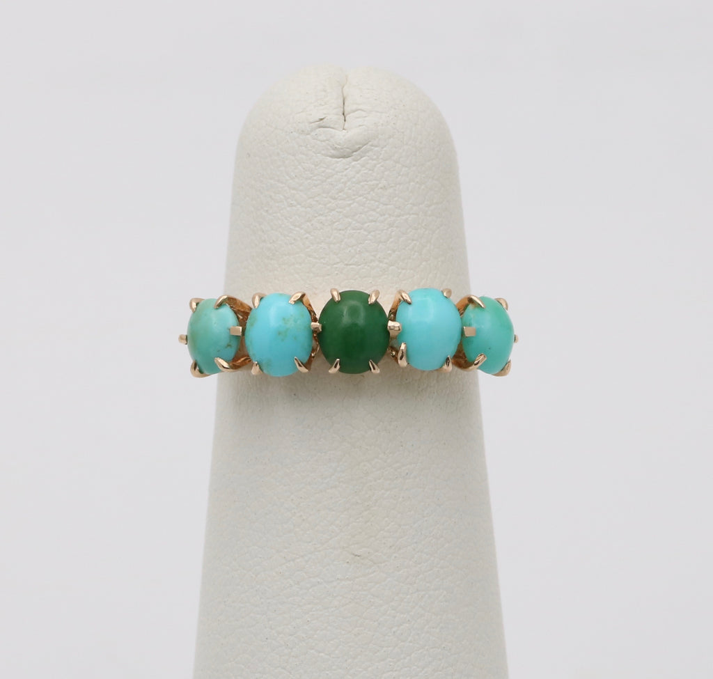 Vintage 14K Yellow Gold  Turquoise 5 stones ring