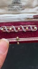 Load image into Gallery viewer, Vintage French 18K Yellow Gold &amp; Platinum Ruby, Diamond and Pearl Bar Pin
