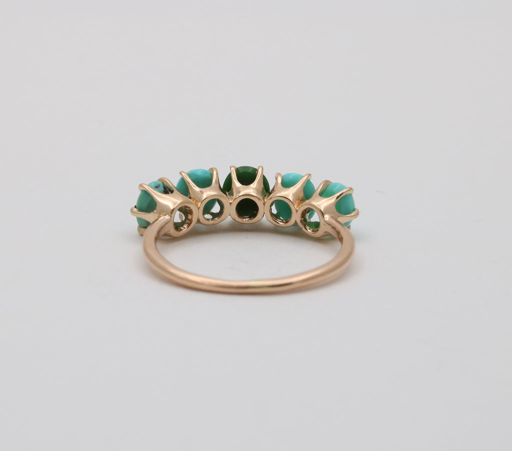 Vintage 14K Yellow Gold  Turquoise 5 stones ring
