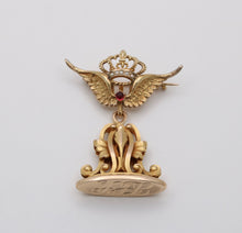 Load image into Gallery viewer, Antique Victorian Opened  Wing Crown 14K Yellow Gold Watch Fob Pendant Brooch
