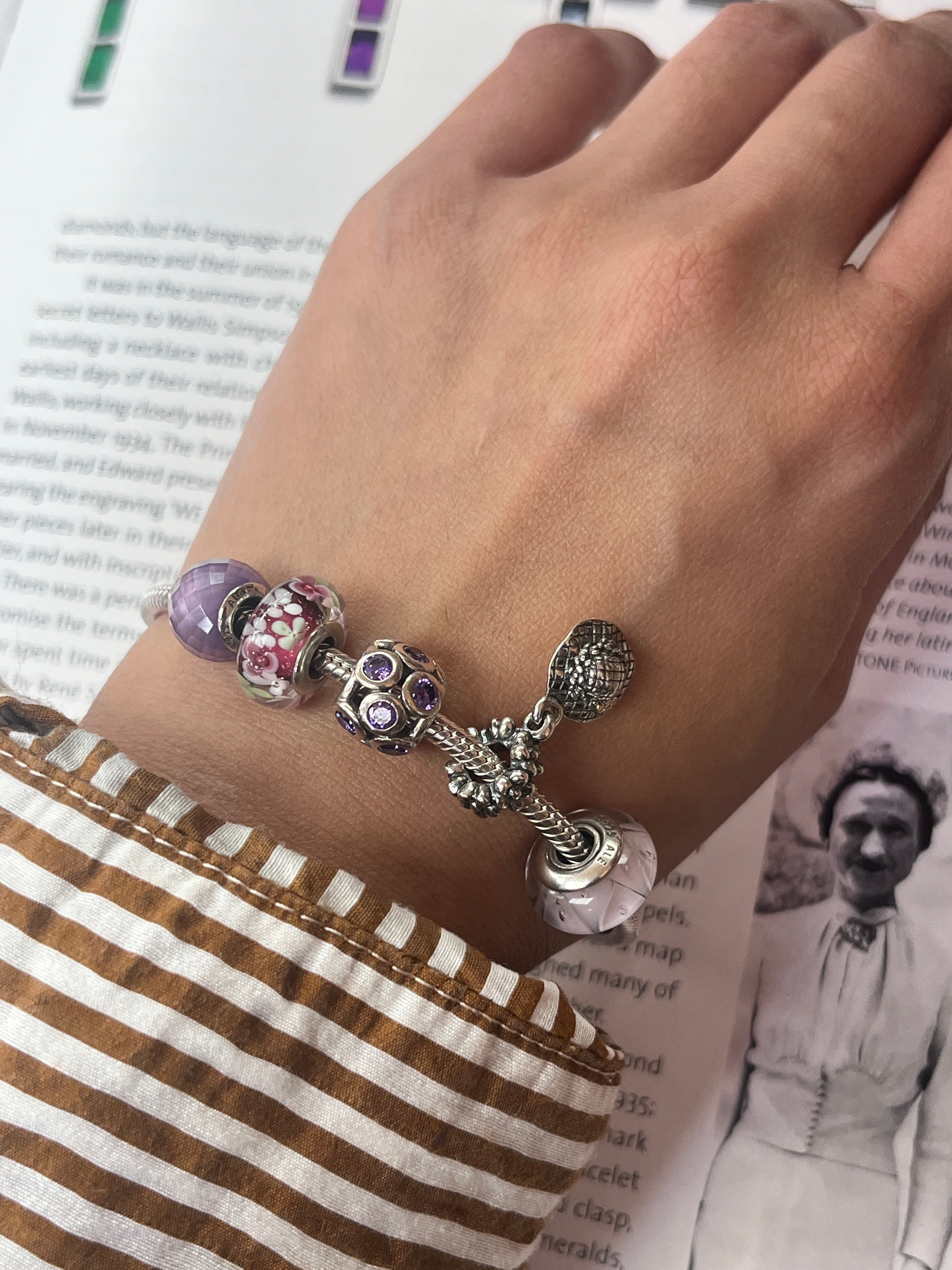Pandora Sterling Silver Pink & Purple Charm Bracelet