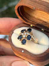 Load image into Gallery viewer, Vintage 14K Yellow Gold Sapphire &amp; Diamond Cluster Ring
