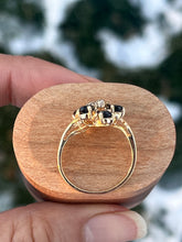 Load image into Gallery viewer, Vintage 14K Yellow Gold Sapphire &amp; Diamond Cluster Ring
