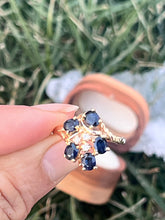 Load image into Gallery viewer, Vintage 14K Yellow Gold Sapphire &amp; Diamond Cluster Ring
