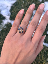 Load image into Gallery viewer, Vintage 14K Yellow Gold Sapphire &amp; Diamond Cluster Ring
