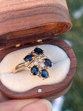 Load image into Gallery viewer, Vintage 14K Yellow Gold Sapphire &amp; Diamond Cluster Ring
