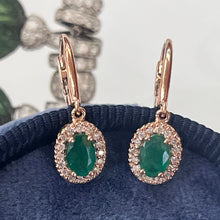 Load image into Gallery viewer, Vintage 14K Rose Gold Emerald &amp; Diamond Dangling Earrings
