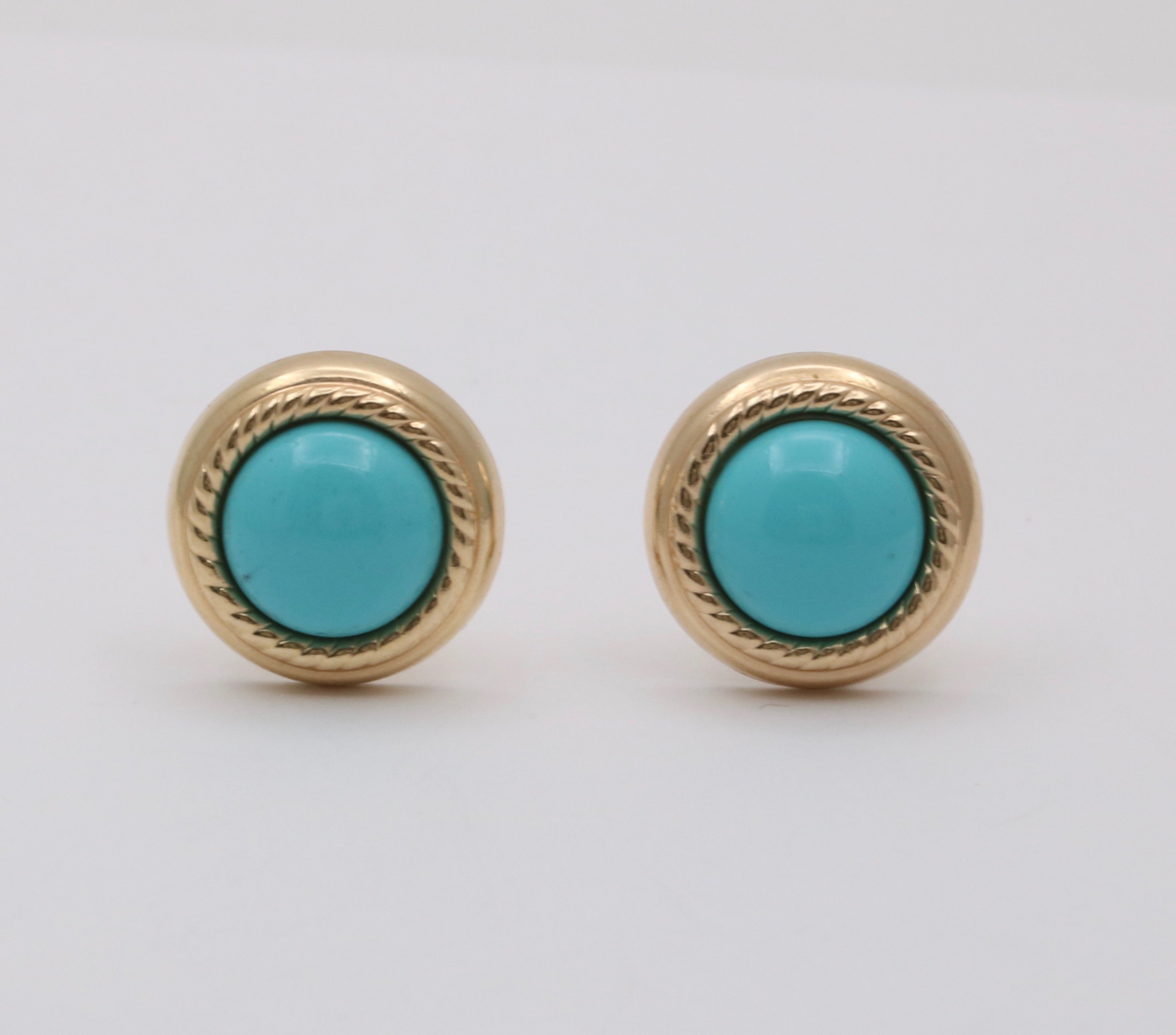 Vintage 14K Yellow Gold Turquoise Button Clip On  Earrings