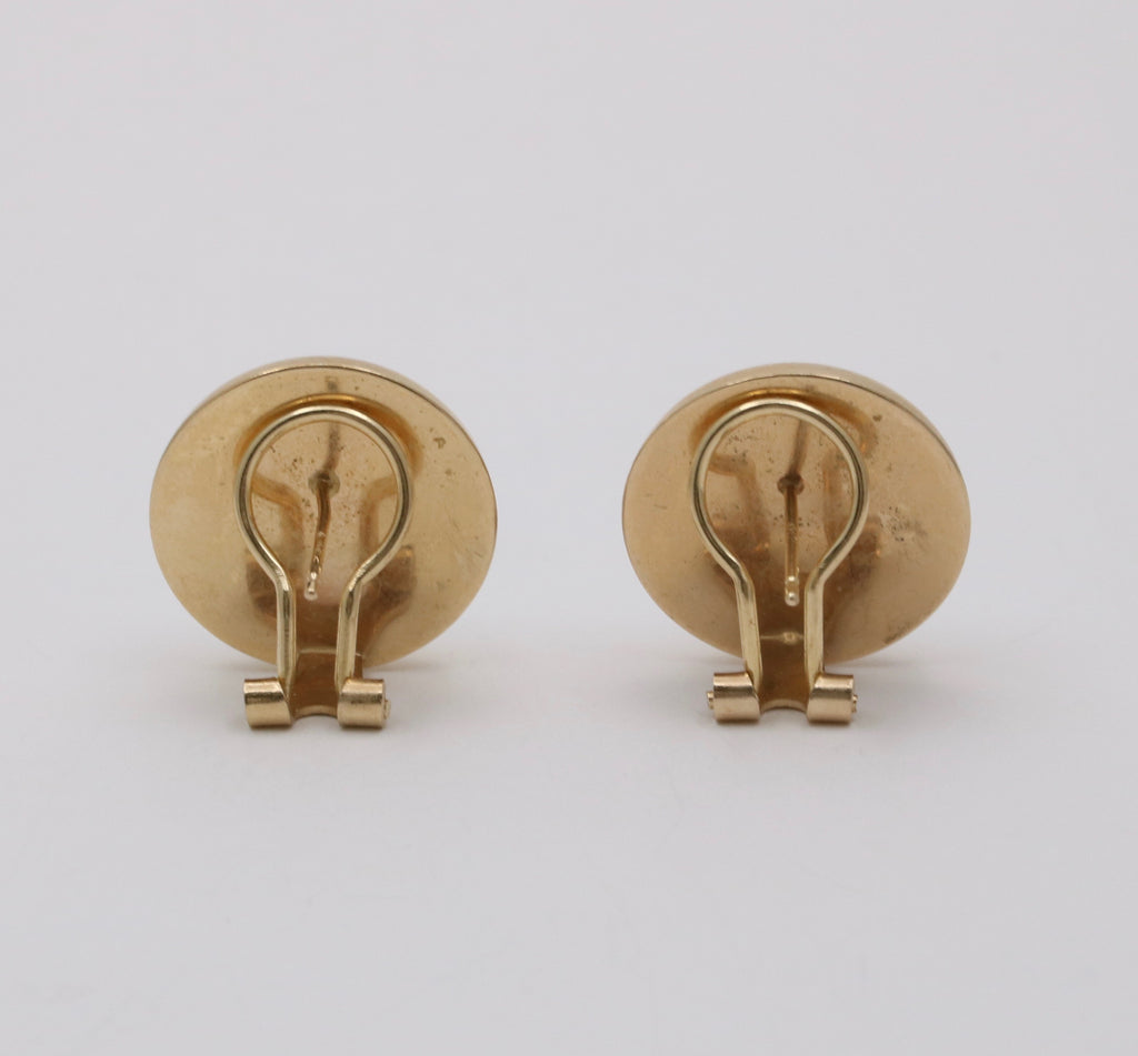 Vintage 14K Yellow Gold Turquoise Button Clip On  Earrings