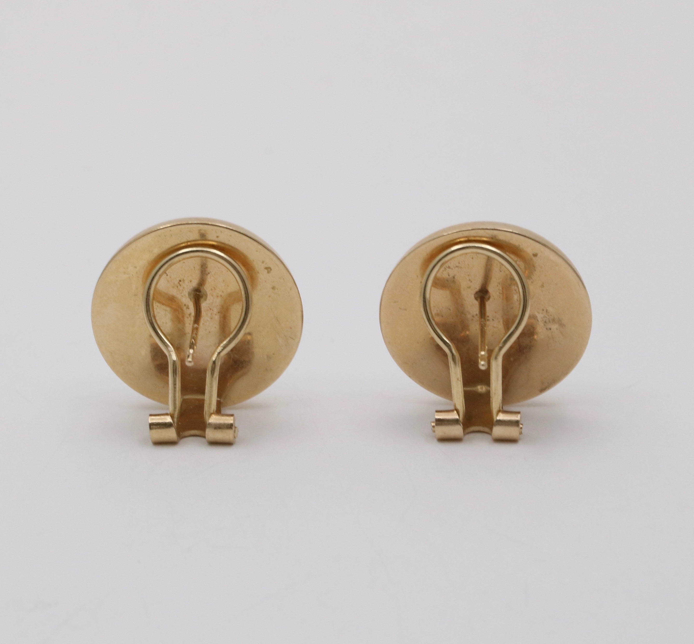 Vintage 14K Yellow Gold Turquoise Button Clip On  Earrings