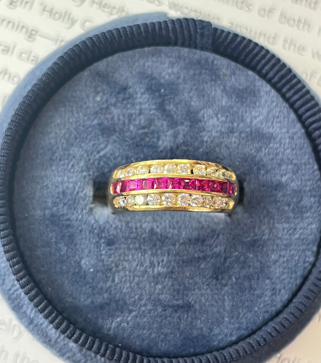 Vintage 14K Yellow Gold Diamond & Ruby Band