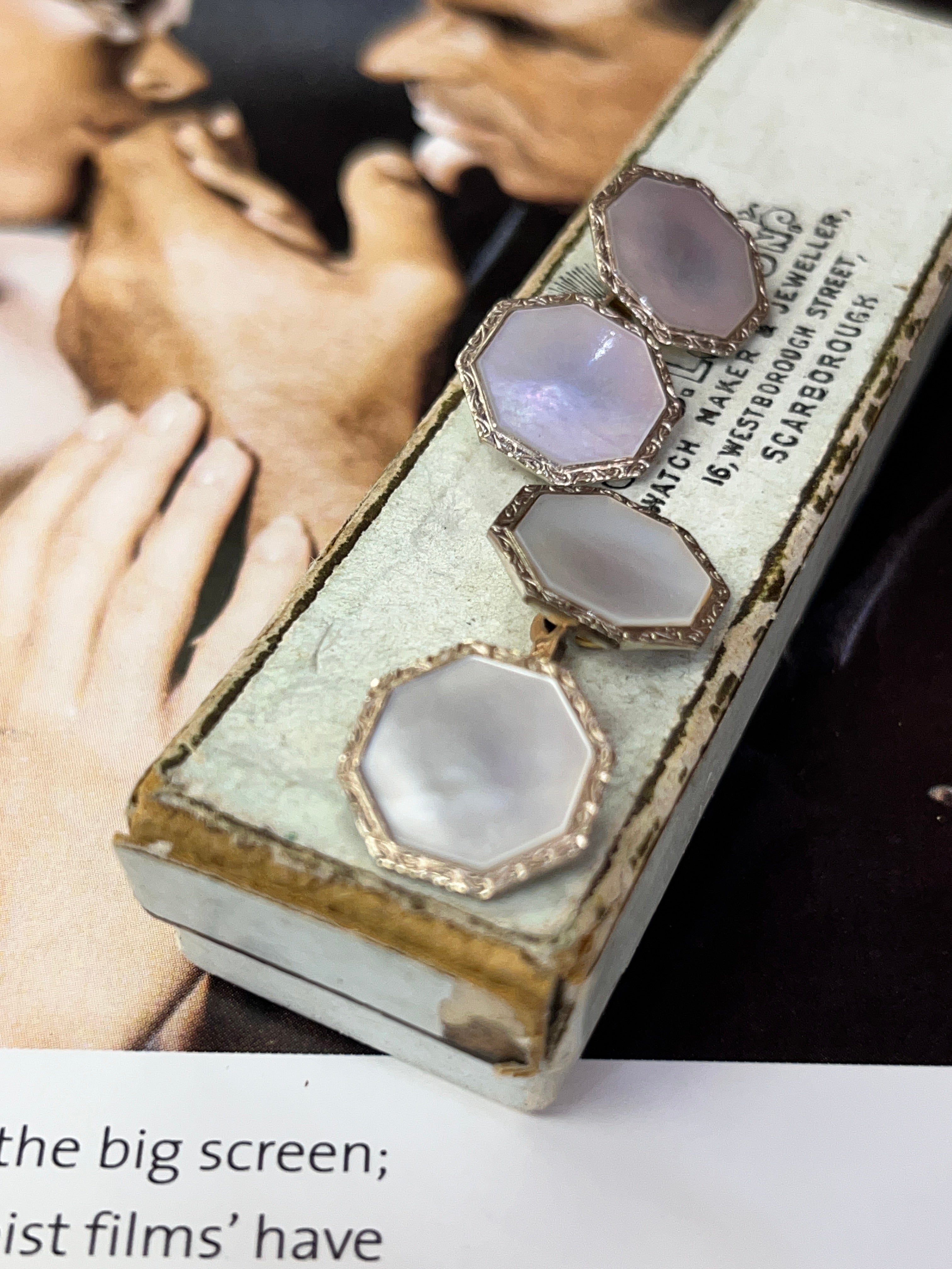 Art Deco Style Mother Of Pearl Metal Cufflinks