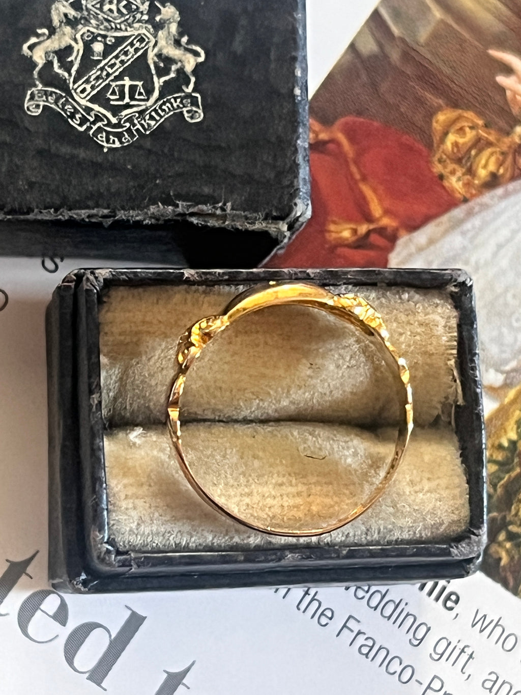 English Victorian 15K Yellow Gold Tourmaline & Diamond Band