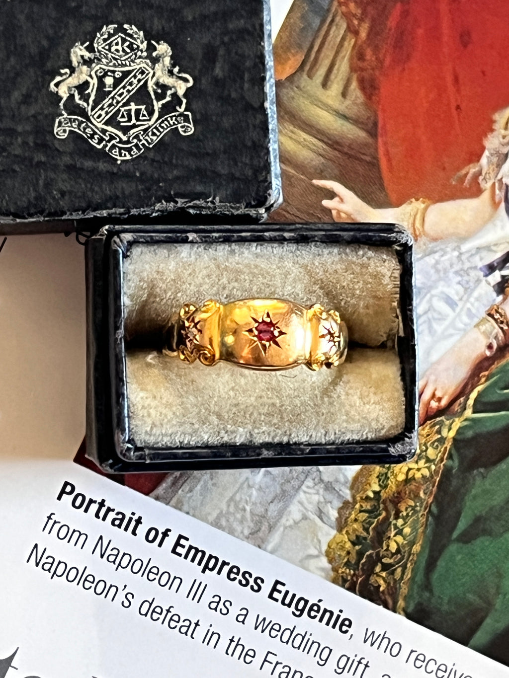 English Victorian 15K Yellow Gold Tourmaline & Diamond Band