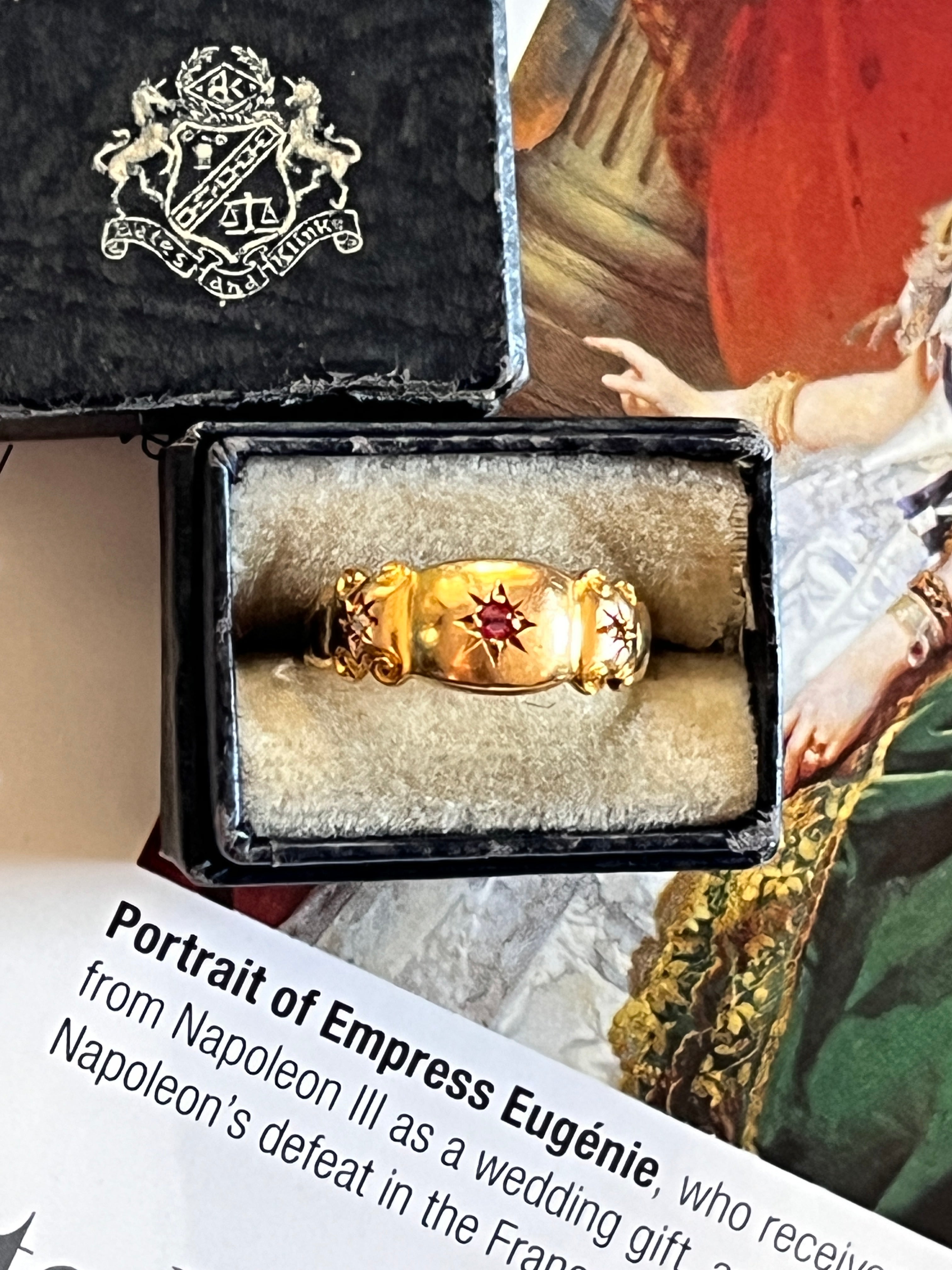 English Victorian 15K Yellow Gold Tourmaline & Diamond Band