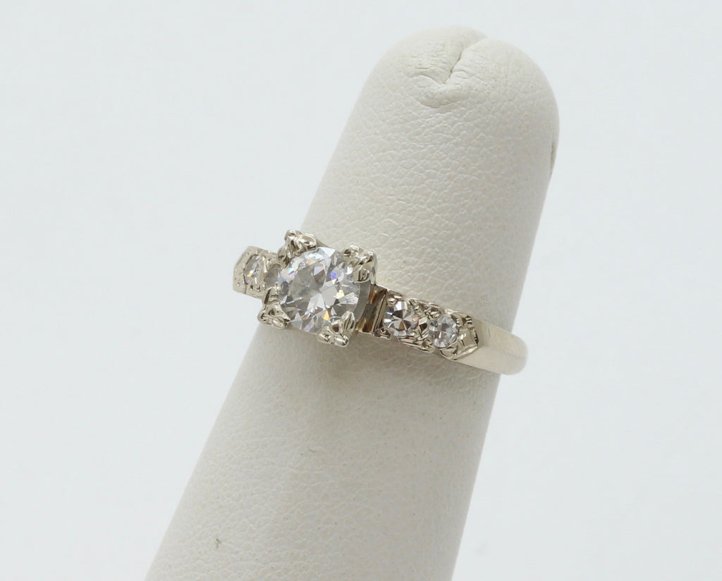 Art Deco Ladies .8 Carat Diamond 14K White Gold Engagement Ring