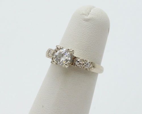 Art Deco Ladies .8 Carat Diamond 14K White Gold Engagement Ring