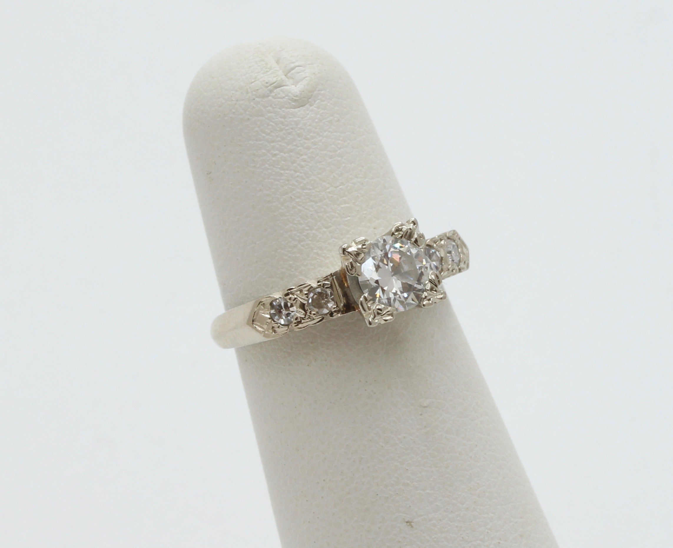 Art Deco Ladies .8 Carat Diamond 14K White Gold Engagement Ring