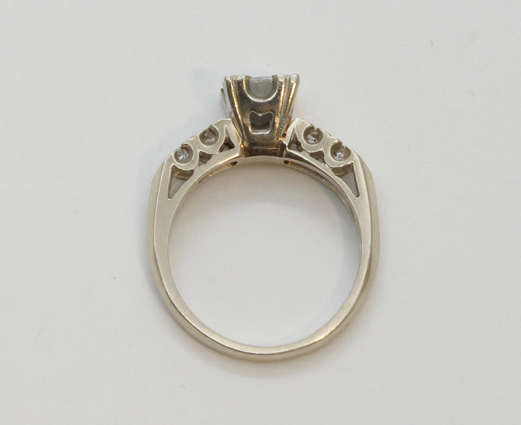 Art Deco Ladies .8 Carat Diamond 14K White Gold Engagement Ring