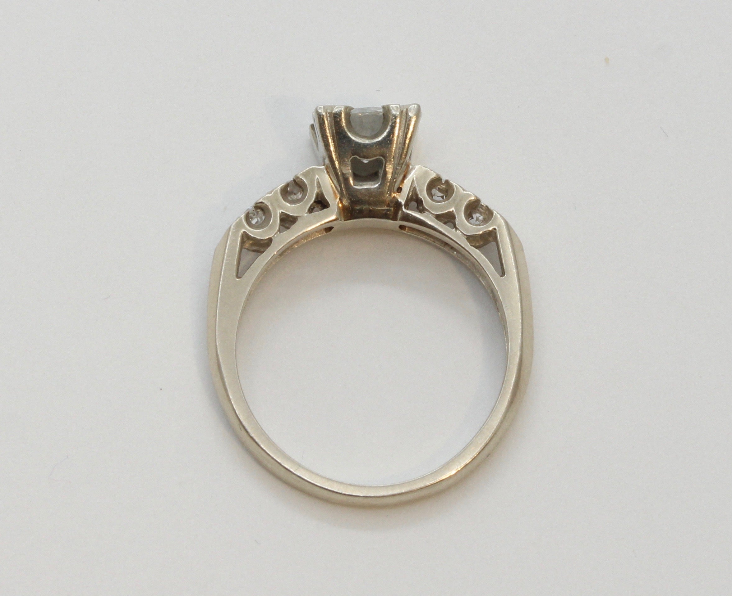 Art Deco Ladies .8 Carat Diamond 14K White Gold Engagement Ring