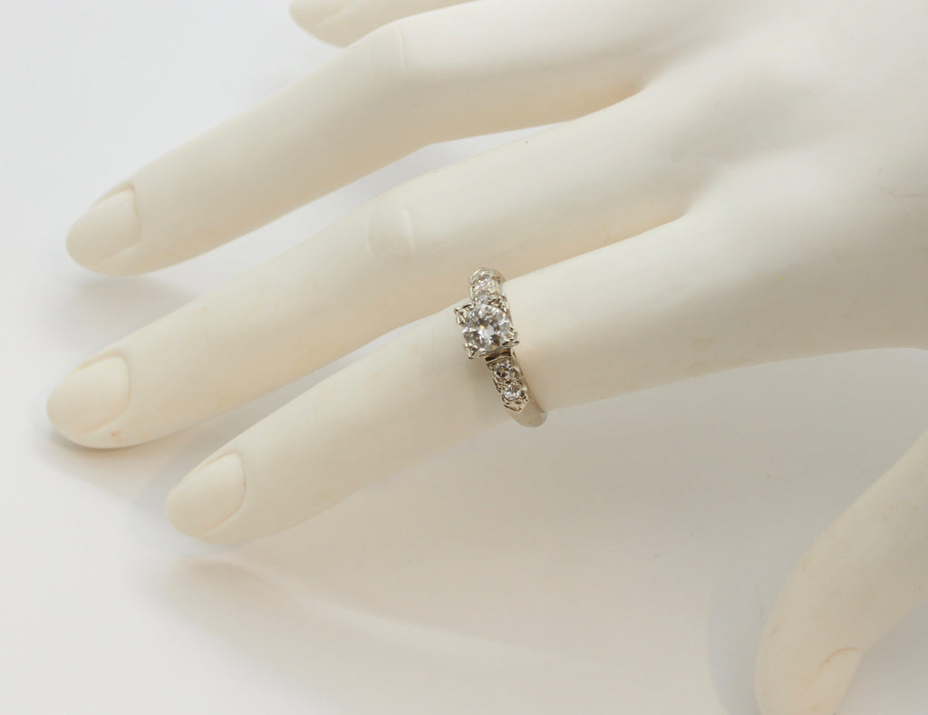 Art Deco Ladies .8 Carat Diamond 14K White Gold Engagement Ring