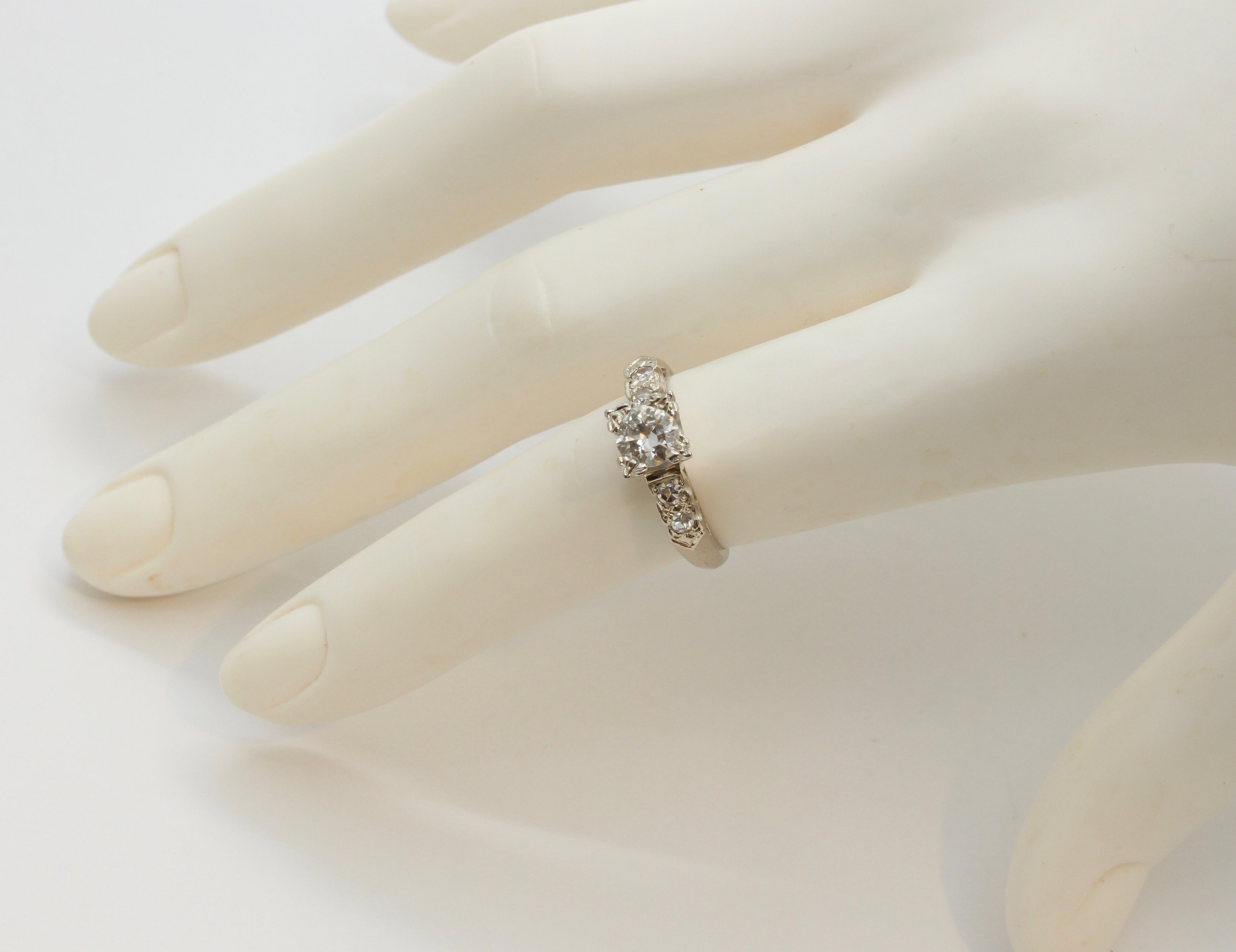 Art Deco Ladies .8 Carat Diamond 14K White Gold Engagement Ring