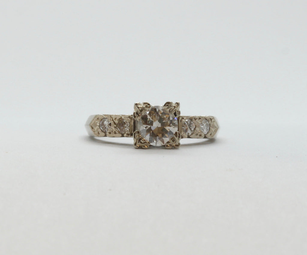 Art Deco Ladies .8 Carat Diamond 14K White Gold Engagement Ring