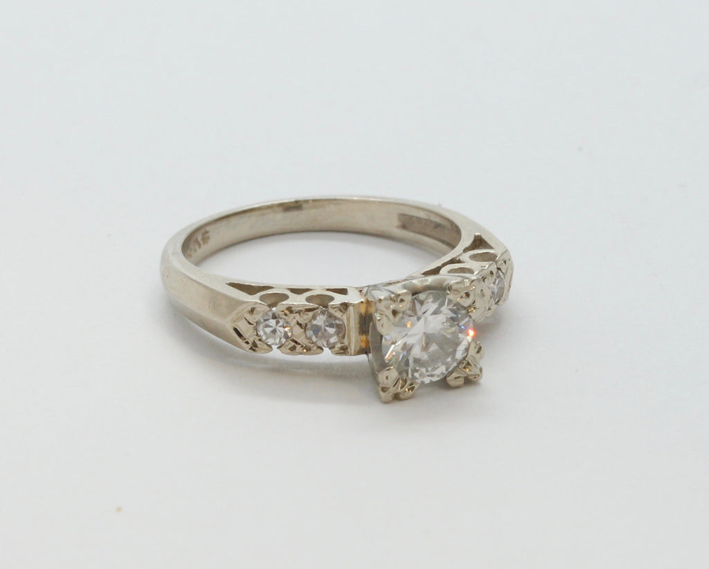 Art Deco Ladies .8 Carat Diamond 14K White Gold Engagement Ring