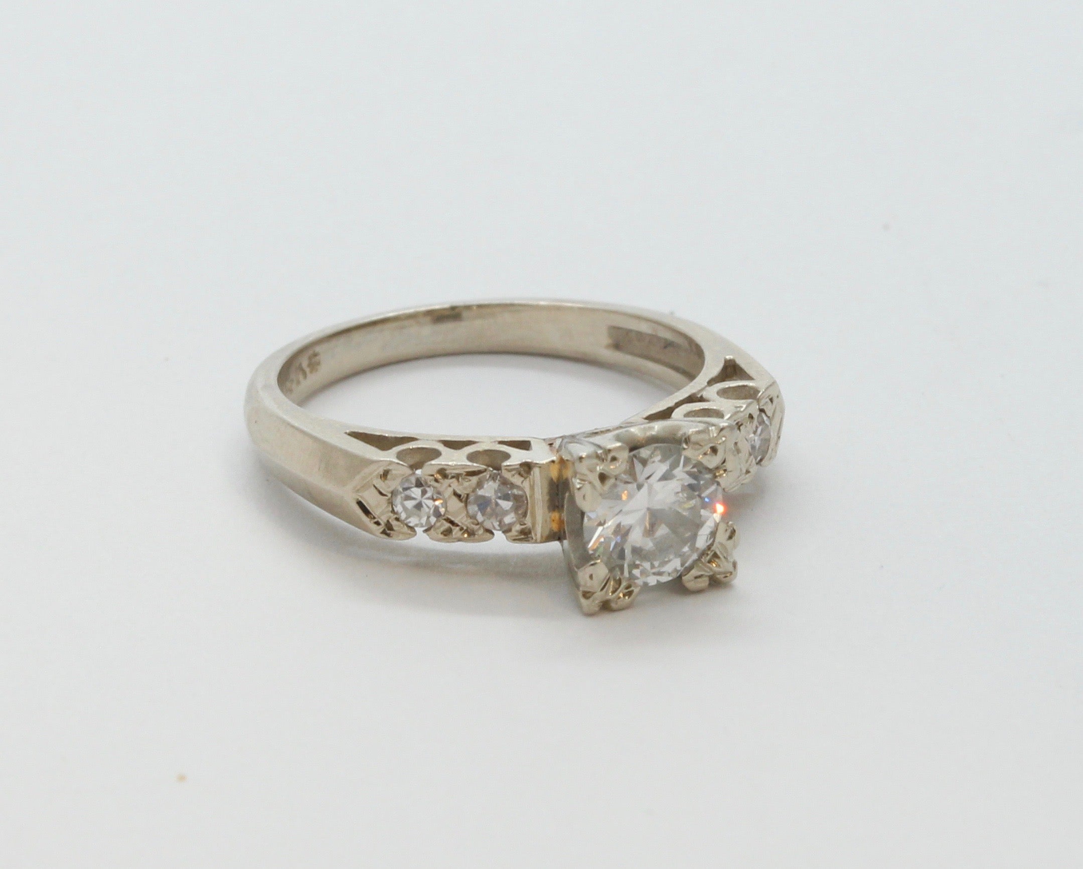 Art Deco Ladies .8 Carat Diamond 14K White Gold Engagement Ring