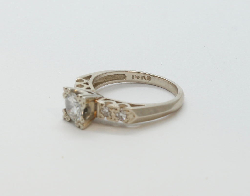 Art Deco Ladies .8 Carat Diamond 14K White Gold Engagement Ring