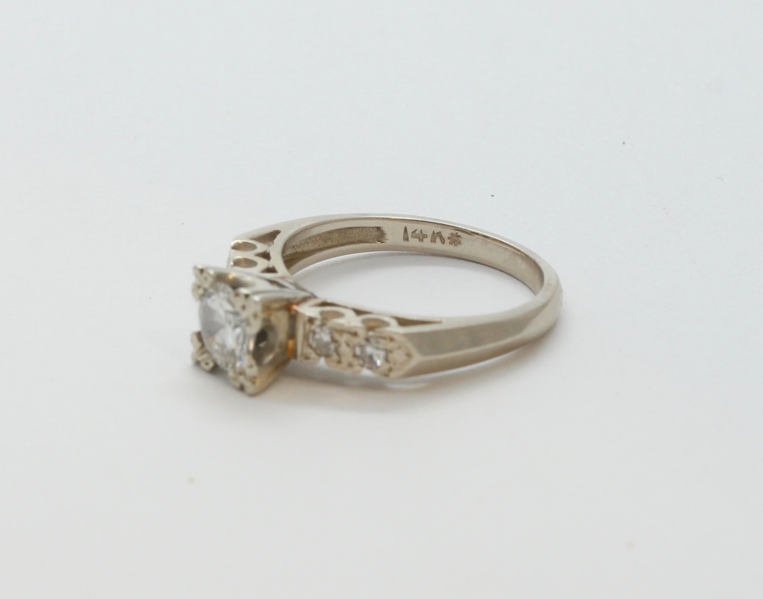 Art Deco Ladies .8 Carat Diamond 14K White Gold Engagement Ring