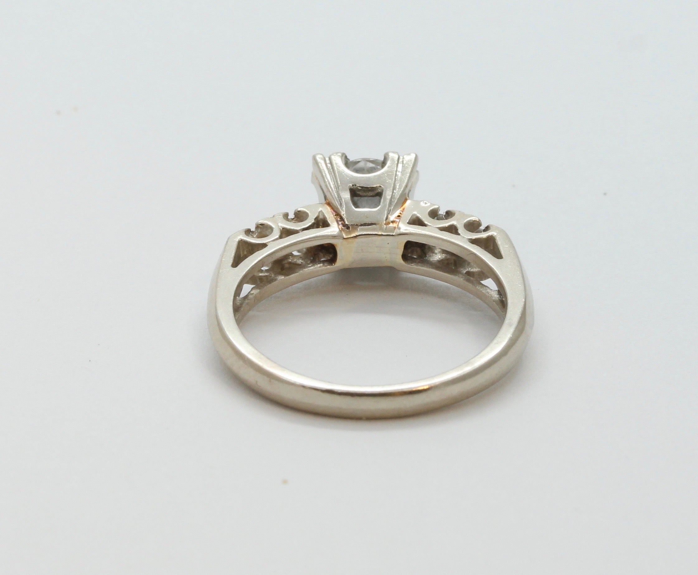 Art Deco Ladies .8 Carat Diamond 14K White Gold Engagement Ring