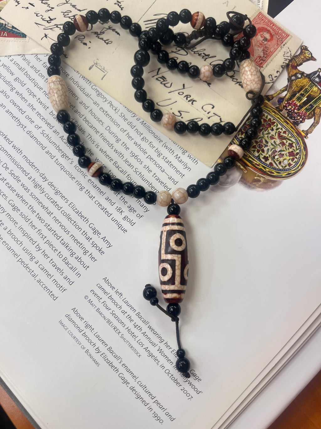 Vintage Tibetan Agate Dzi Style Pendant Necklace