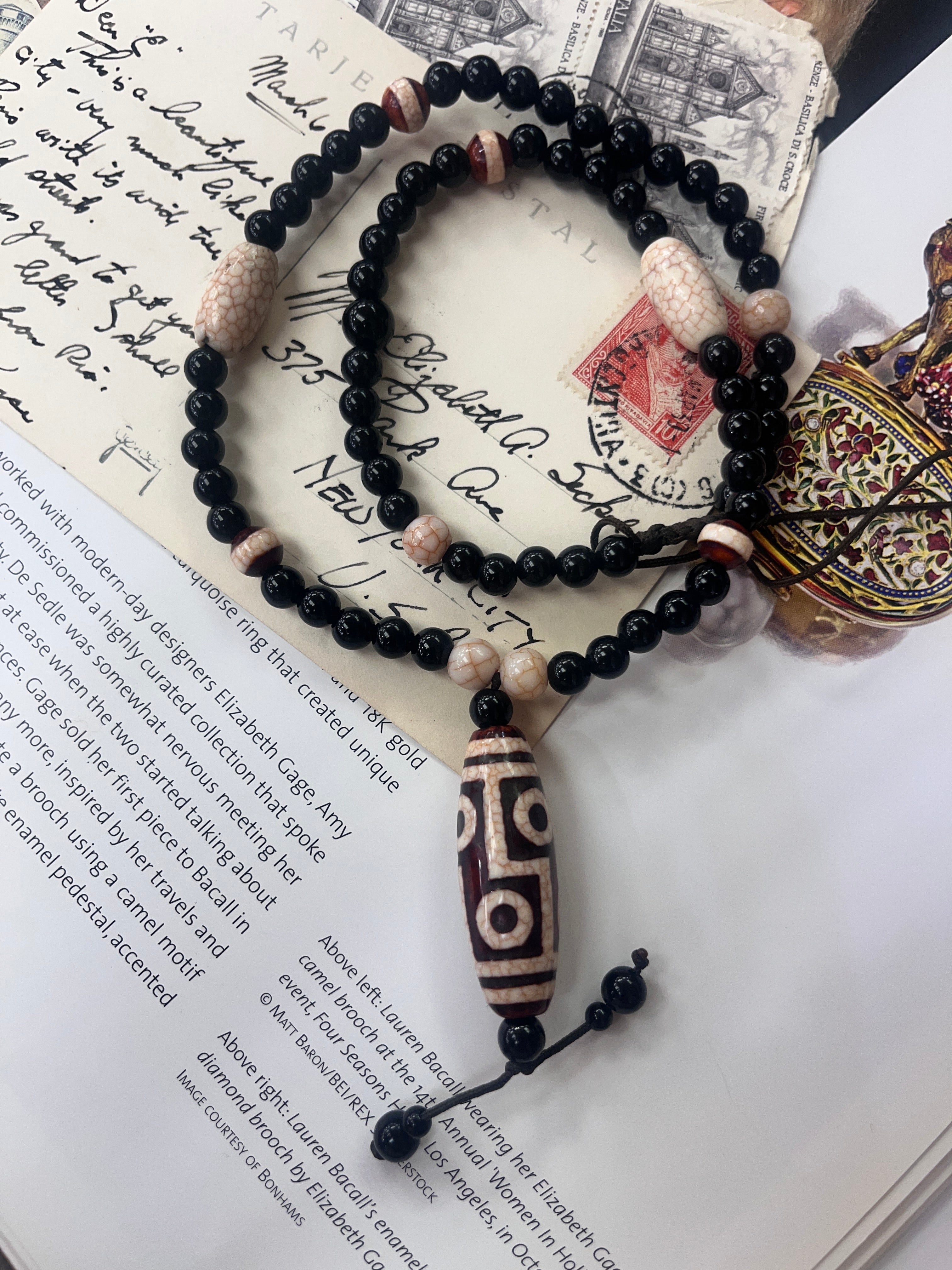 Vintage Tibetan Agate Dzi Style Pendant Necklace