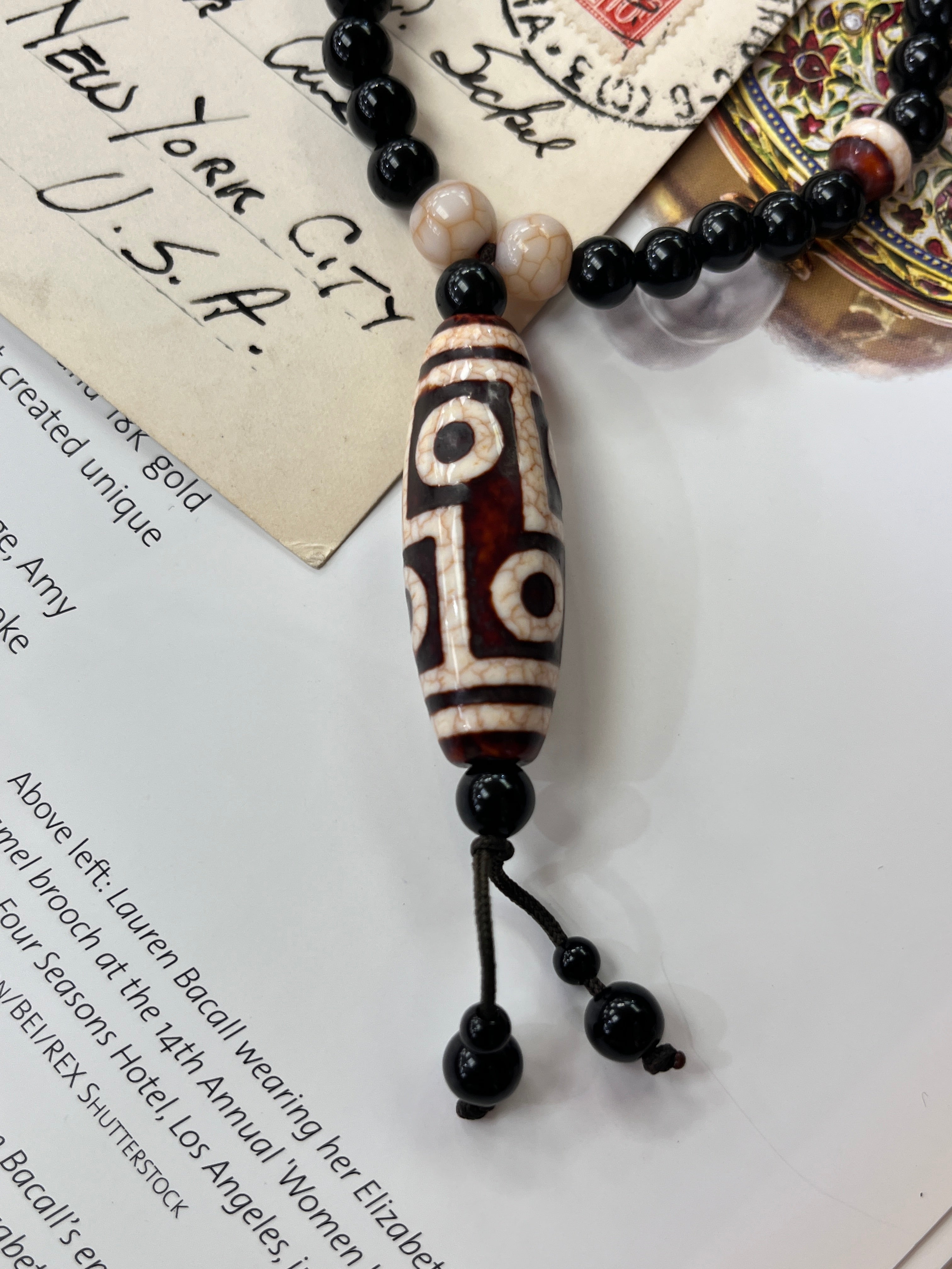 Vintage Tibetan Agate Dzi Style Pendant Necklace