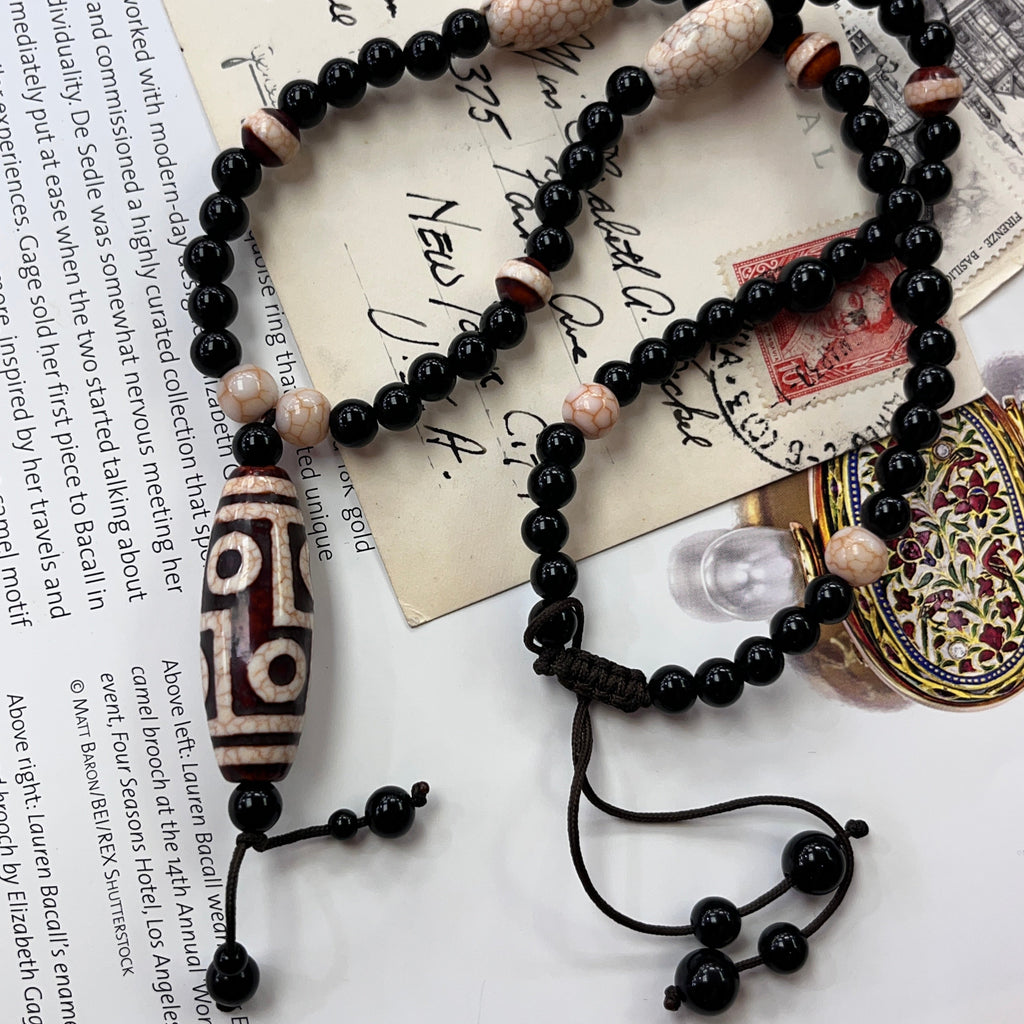 Vintage Tibetan Agate Dzi Style Pendant Necklace
