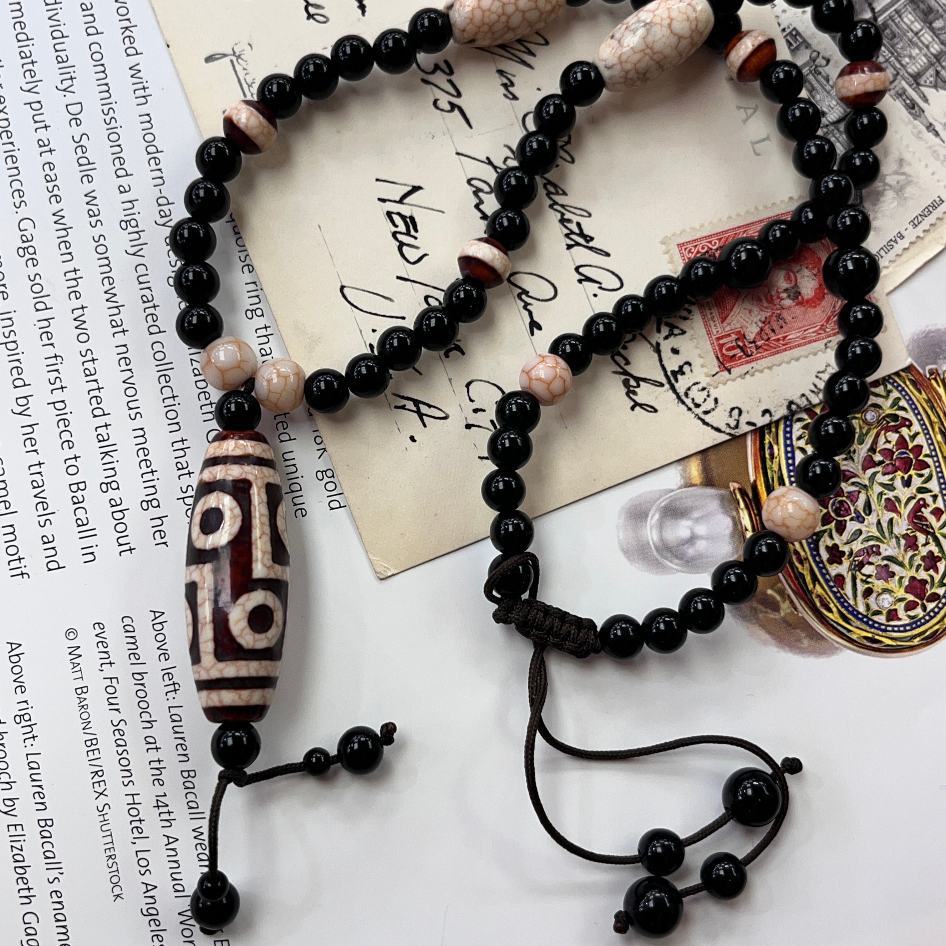 Vintage Tibetan Agate Dzi Style Pendant Necklace