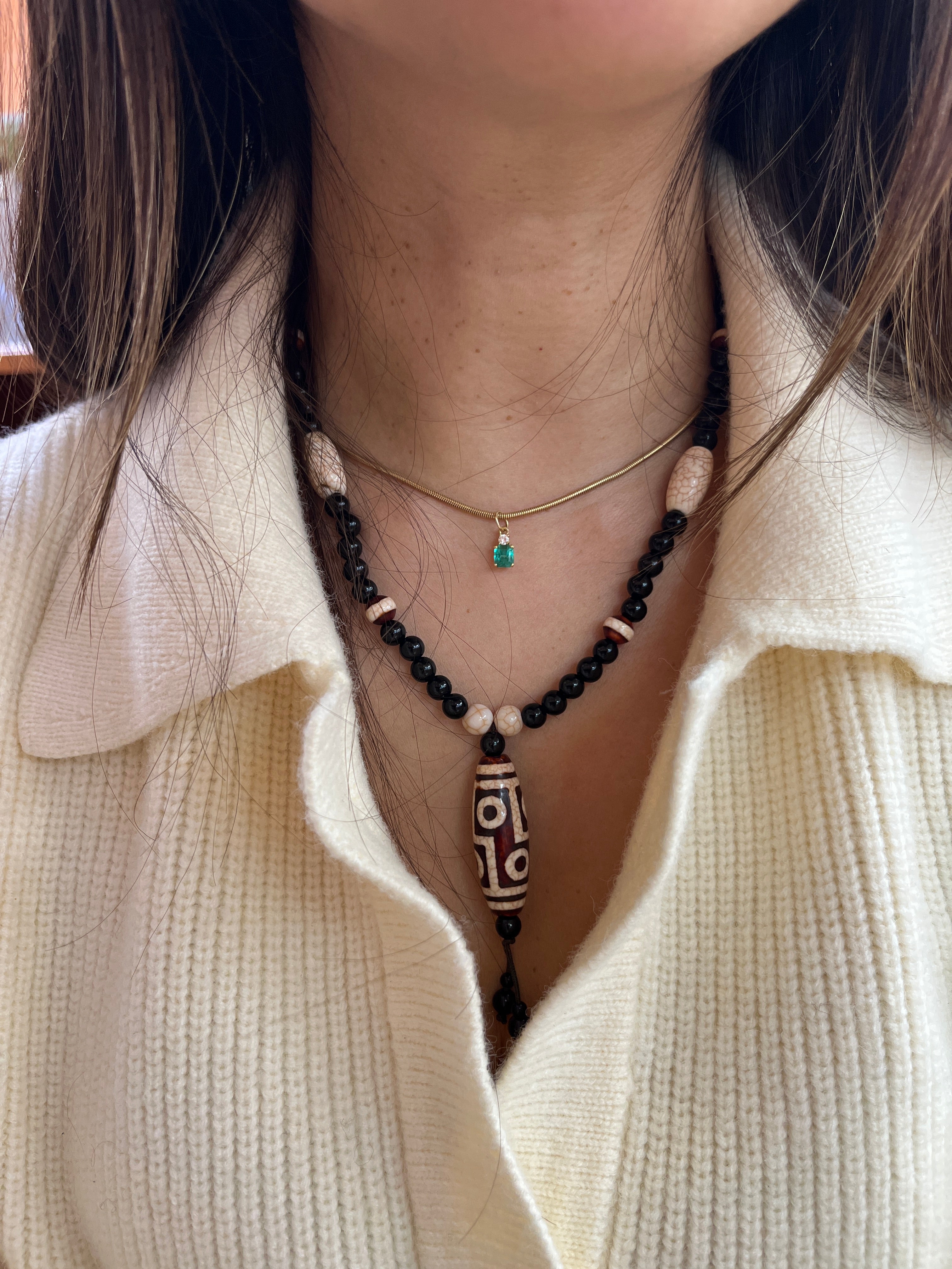 Vintage Tibetan Agate Dzi Style Pendant Necklace