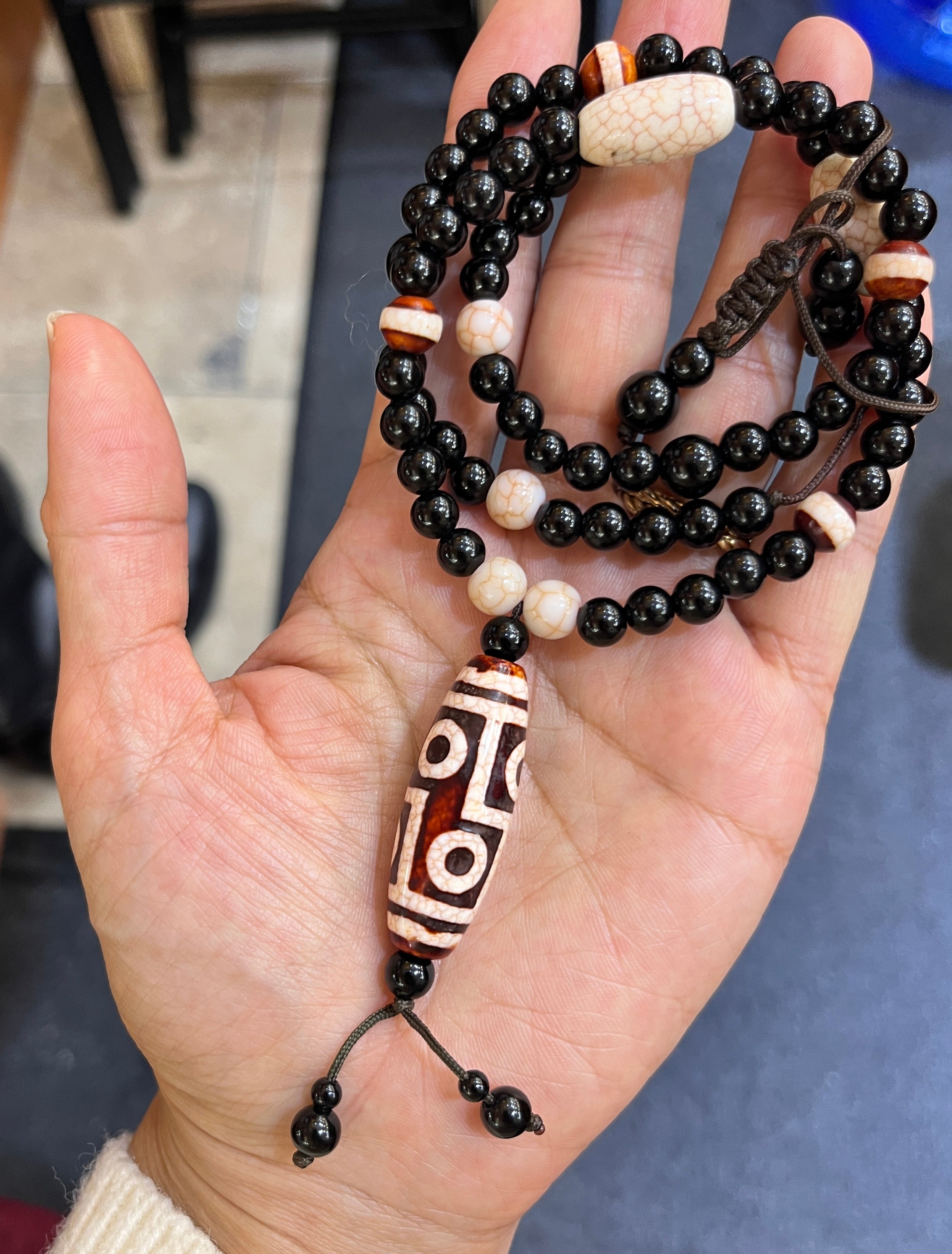 Vintage Tibetan Agate Dzi Style Pendant Necklace