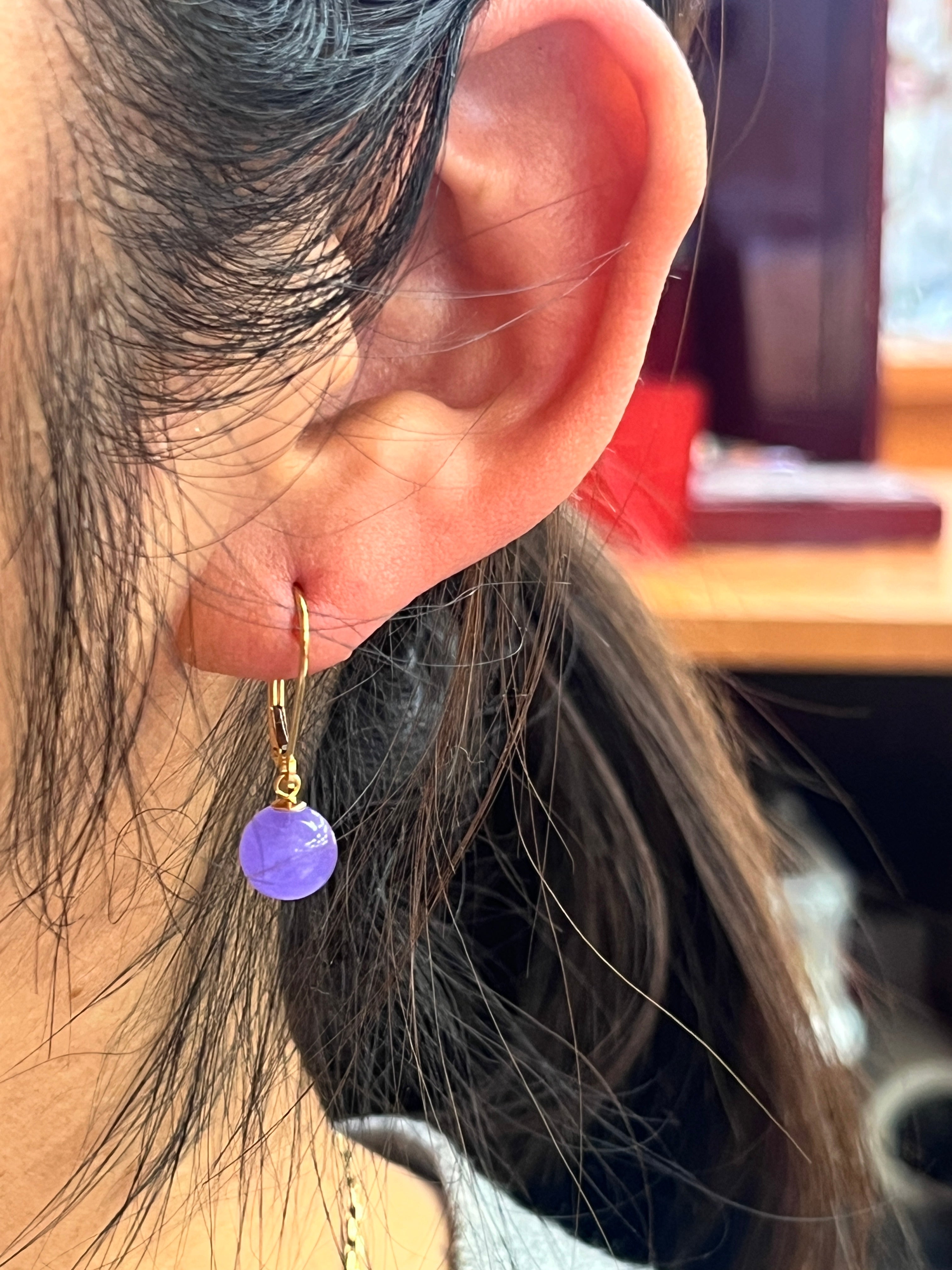 Vintage 14K Yellow Gold Lavender Drop Dangling Earrings