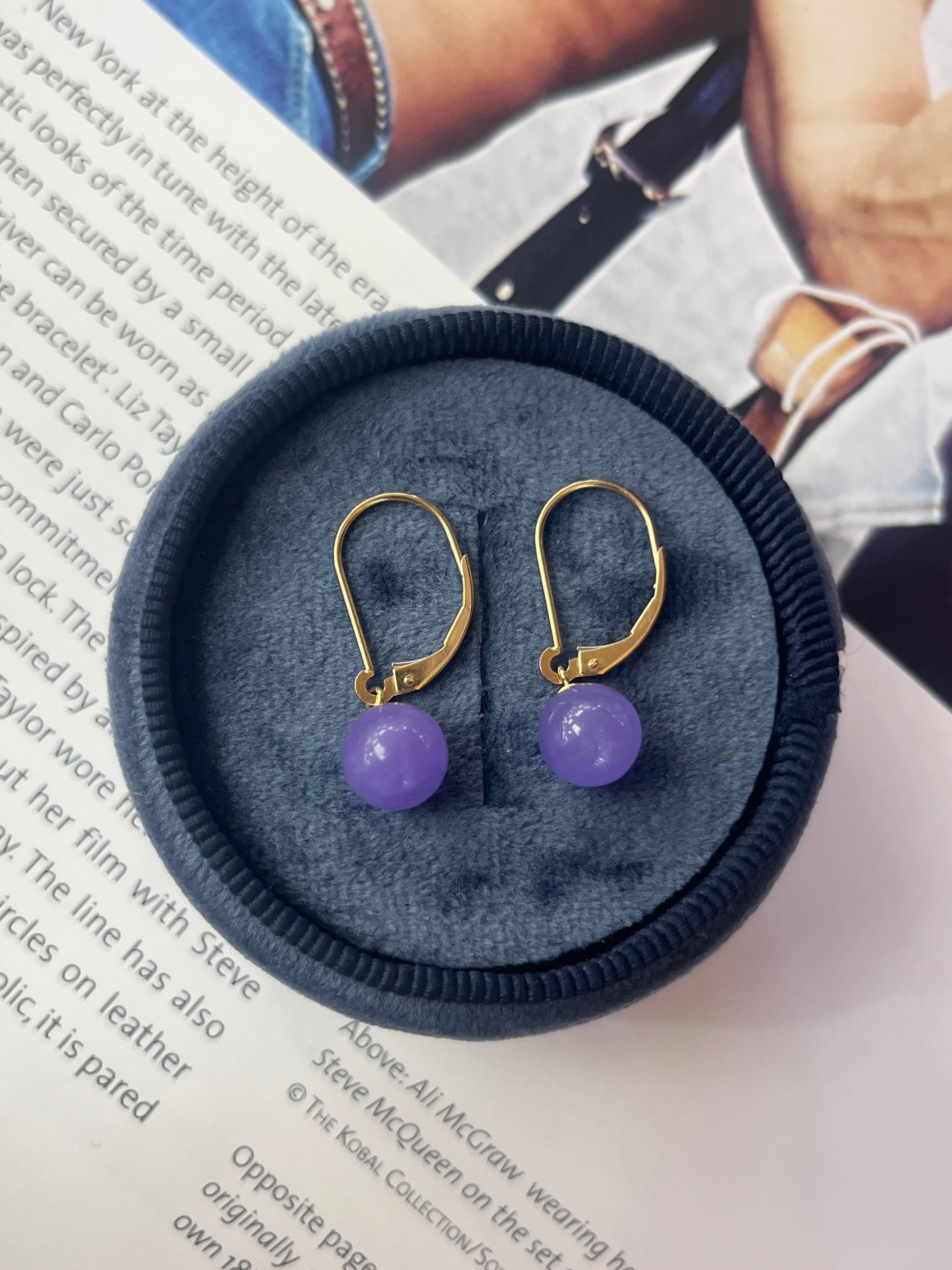Vintage 14K Yellow Gold Lavender Drop Dangling Earrings