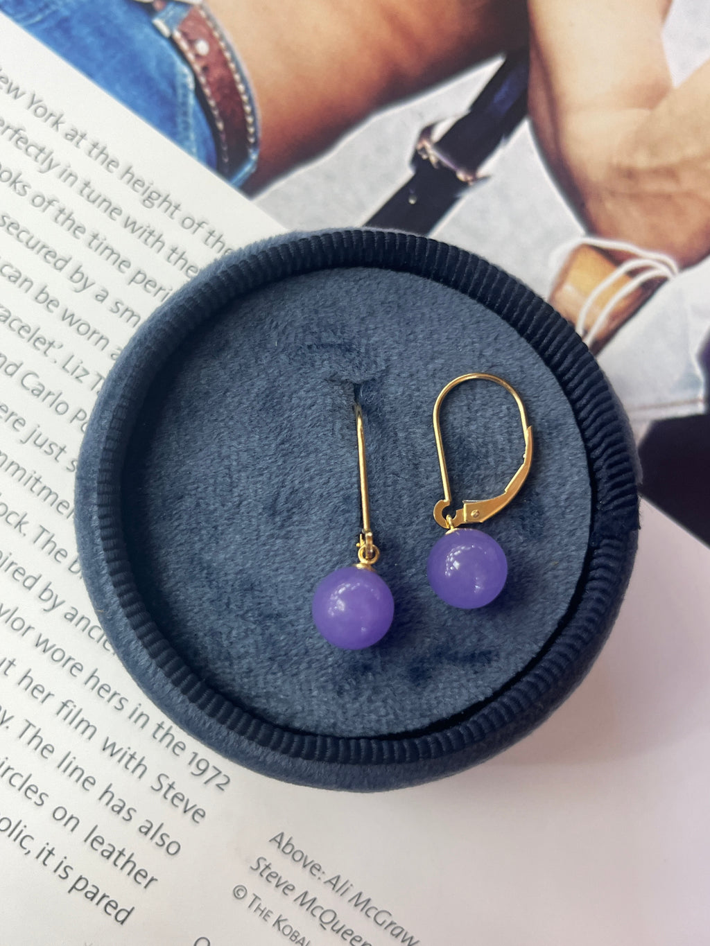 Vintage 14K Yellow Gold Lavender Drop Dangling Earrings