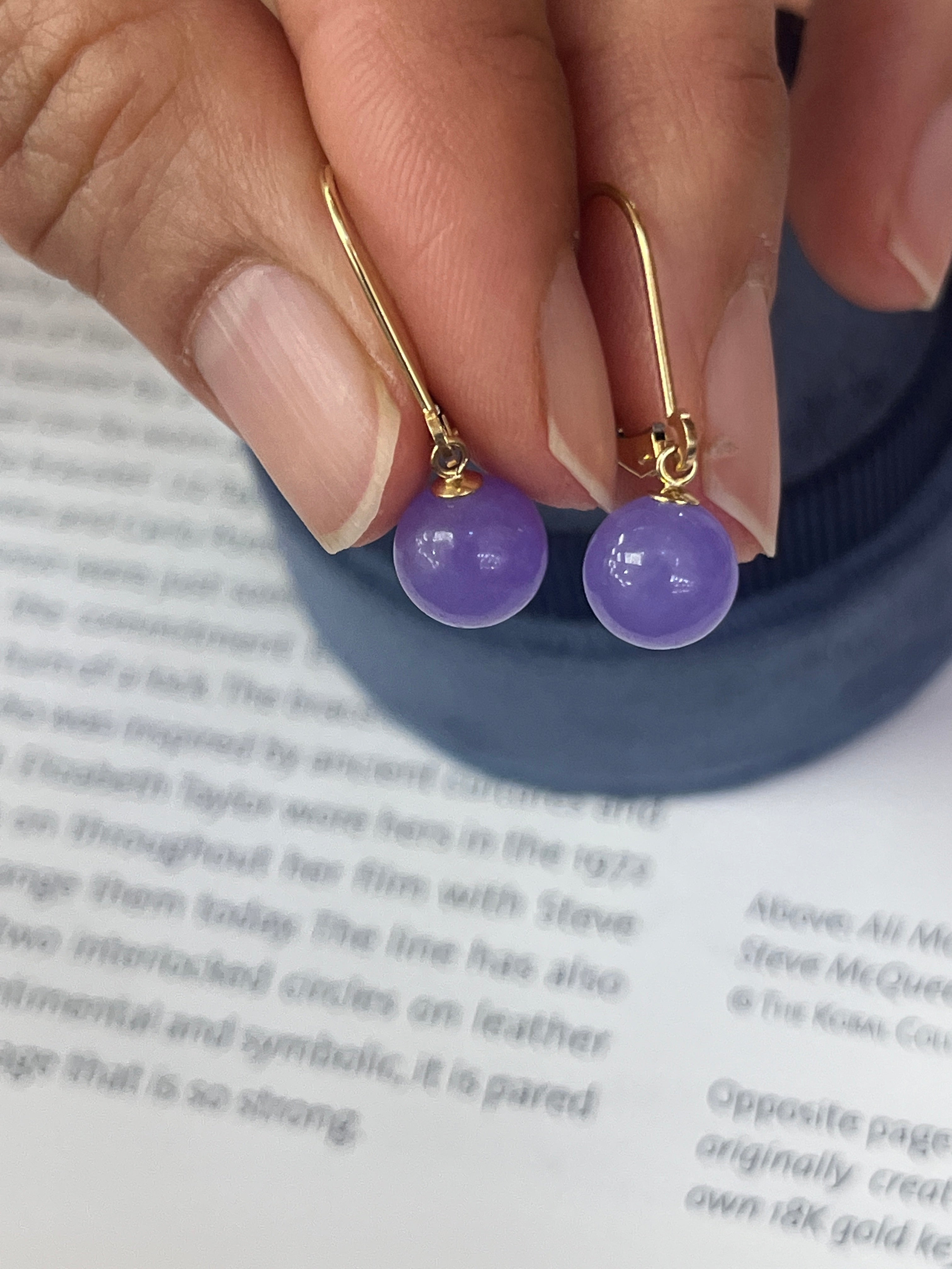 Vintage 14K Yellow Gold Lavender Drop Dangling Earrings