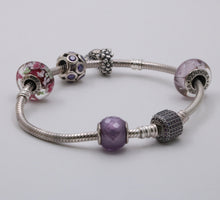 Load image into Gallery viewer, Pandora Sterling Silver Pink &amp; Purple Charm Bracelet
