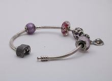 Load image into Gallery viewer, Pandora Sterling Silver Pink &amp; Purple Charm Bracelet
