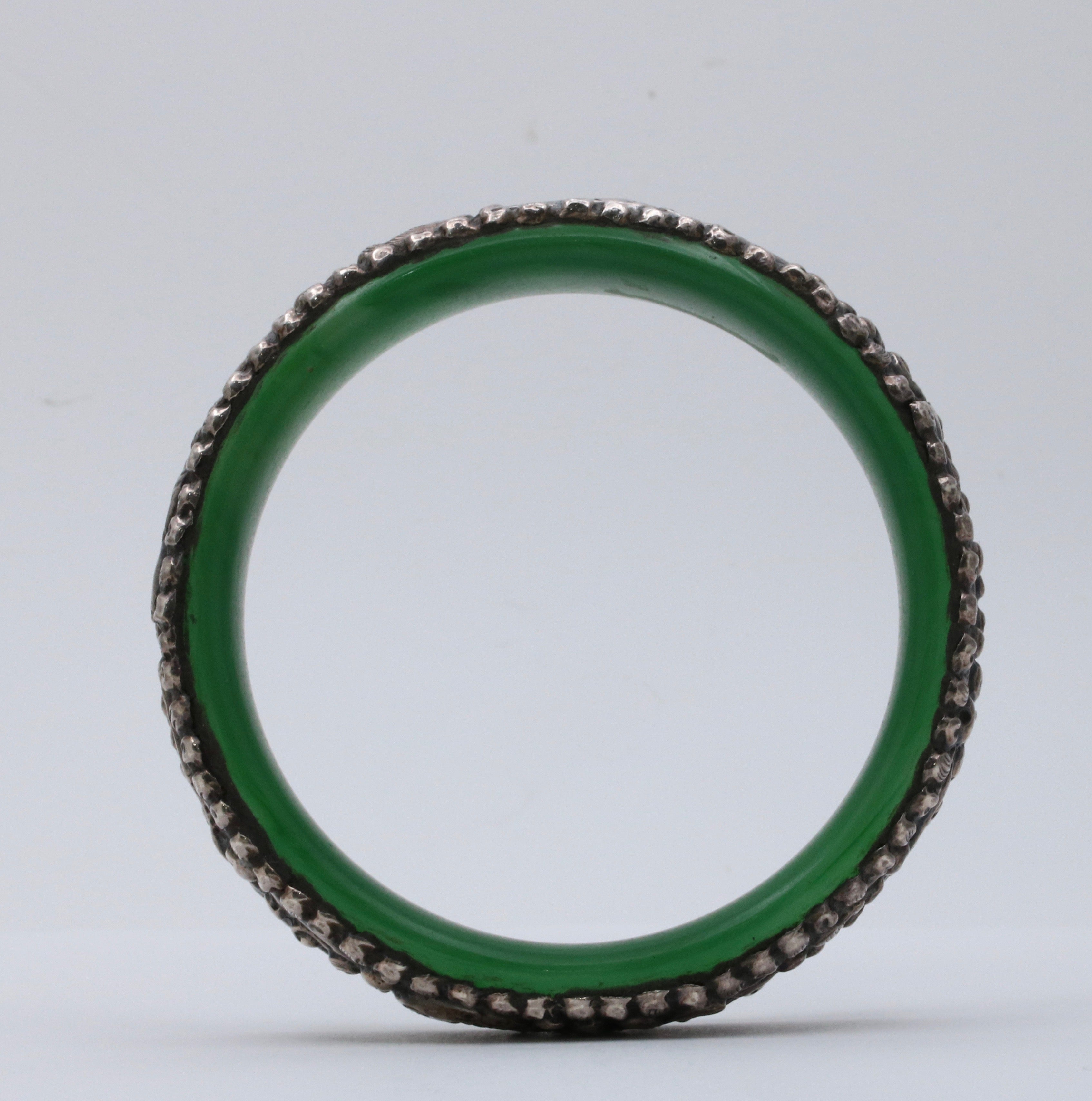Vintage Sterling Silver Jade Fish, Butterfly and Chinese Peach Bangle
