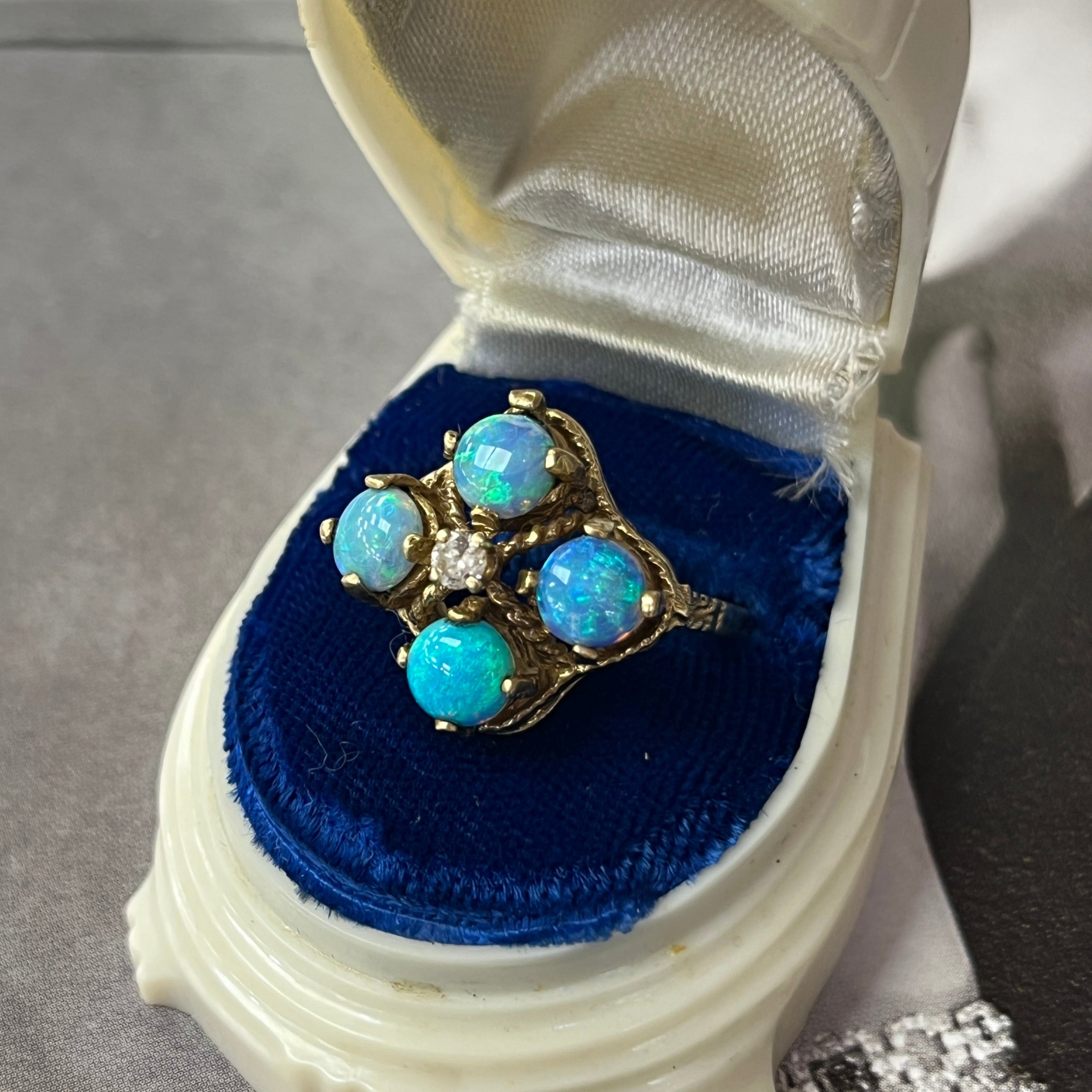 Vintage 14K Yellow Gold Australian Opal & Diamond Ring