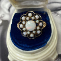 Antique 14K Yellow Gold Opal Black Enamel Cluster Ring