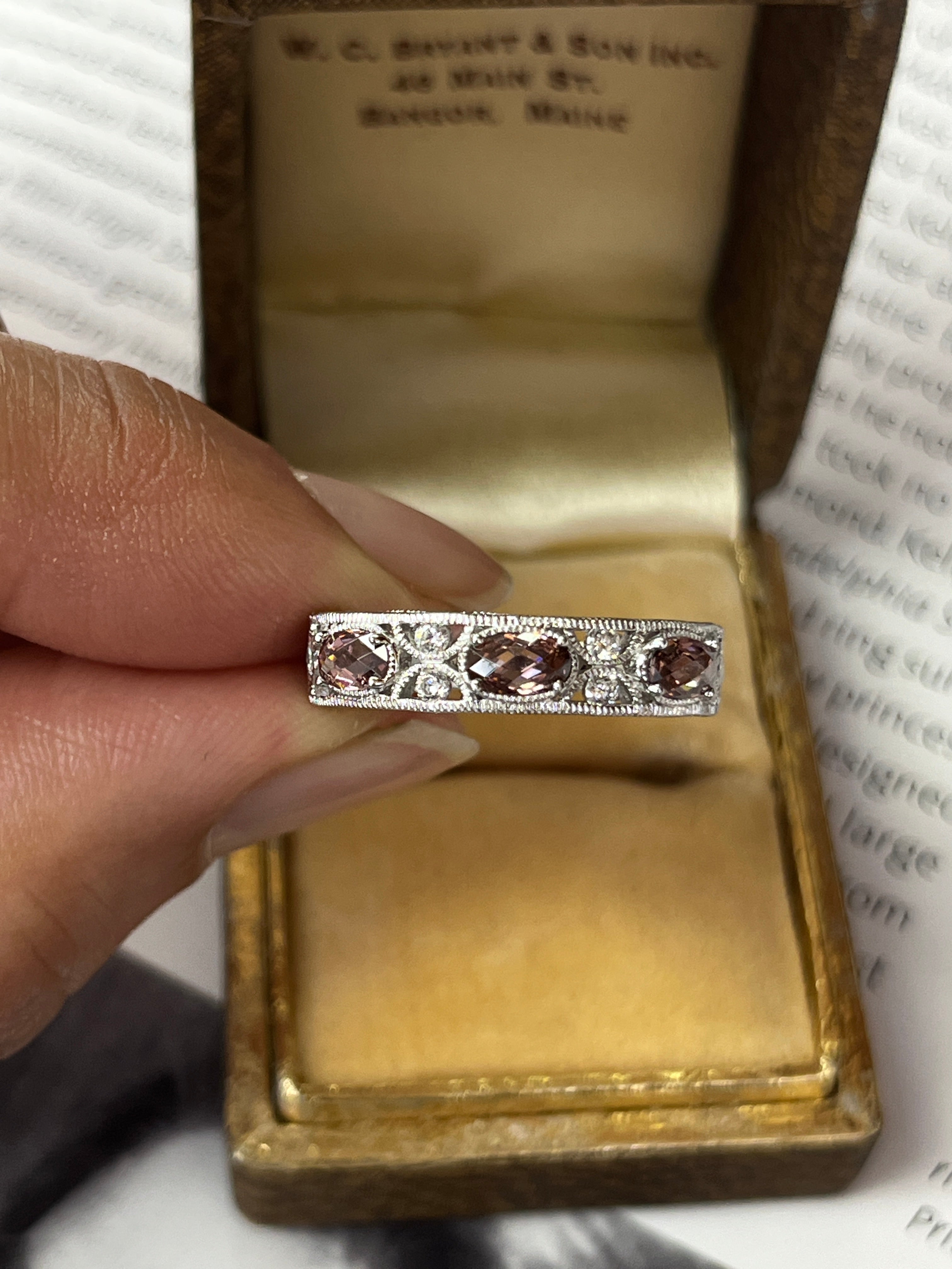 Vintage Tacori Sterling Silver Milgrain Pink Topaz Band